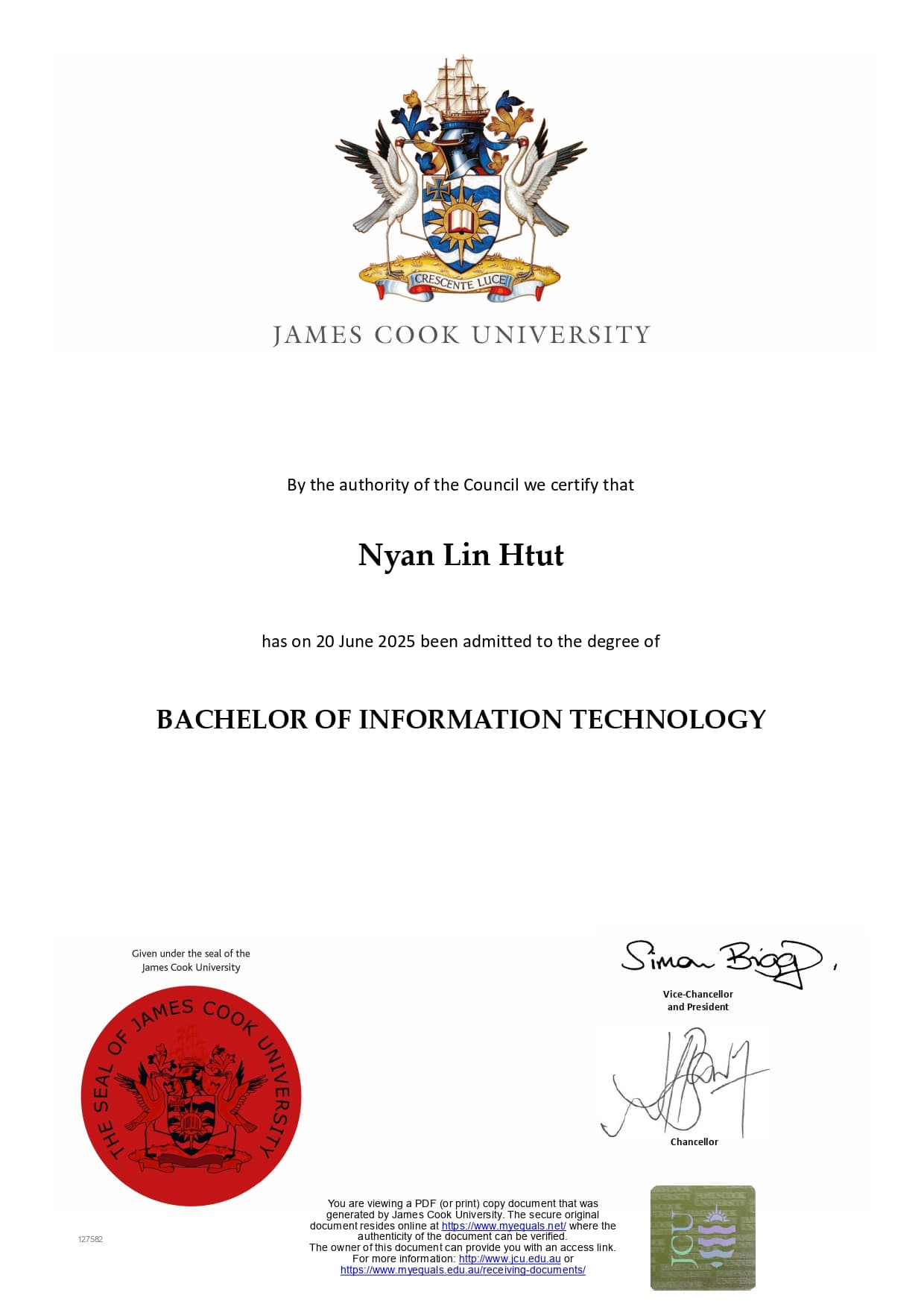 Graduate Bachelor in Information Technology – Testamur